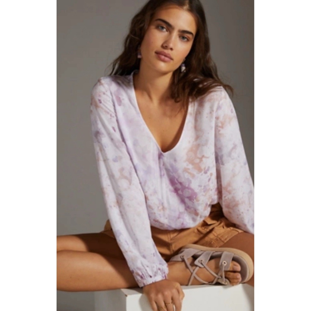 Anthropologie Cloth & Stone Evereve Multicolor Splatter V-Neck Blouse Women's M